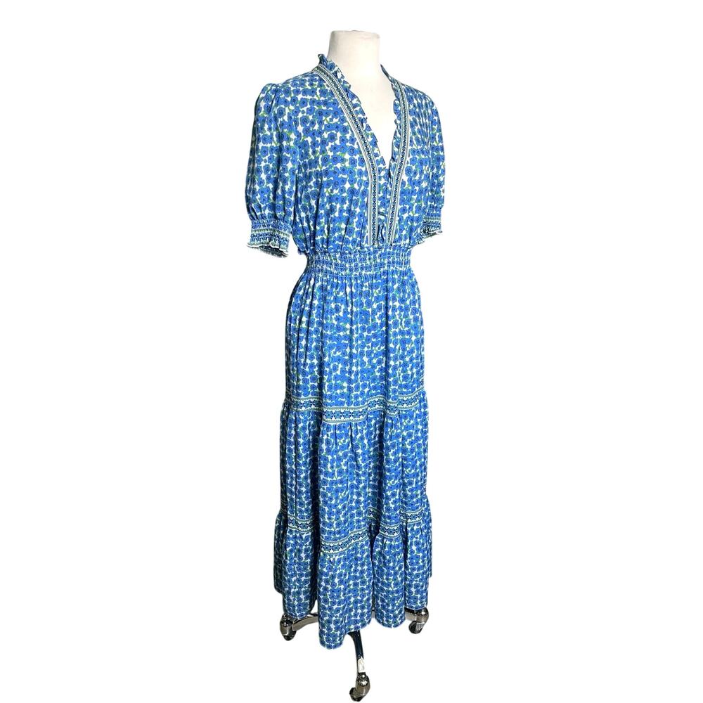 NWT MAX STUDIO London Women’s Blue and White Floral Tiered Midi Dress - Picture 3 of 5